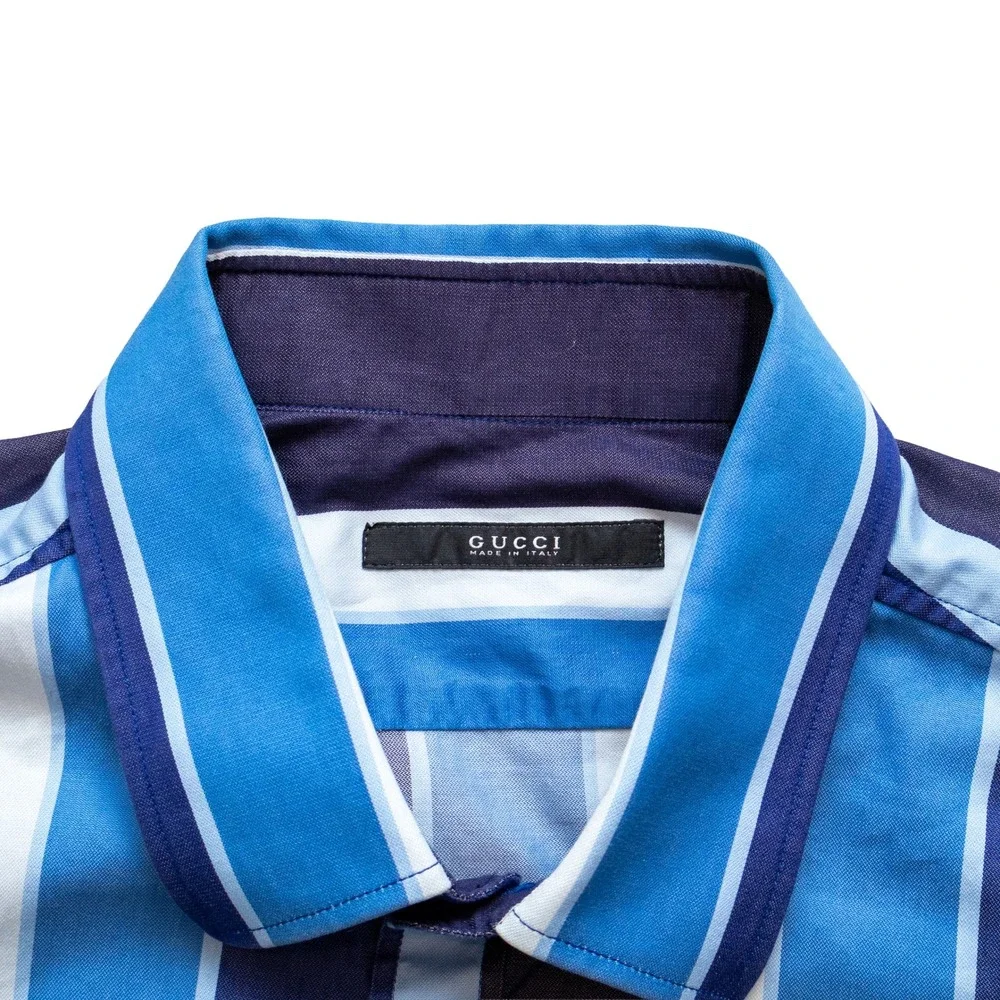 Gucci Men's Blue Striped Cotton Long Sleeve Button Up Shirt Size 43/17